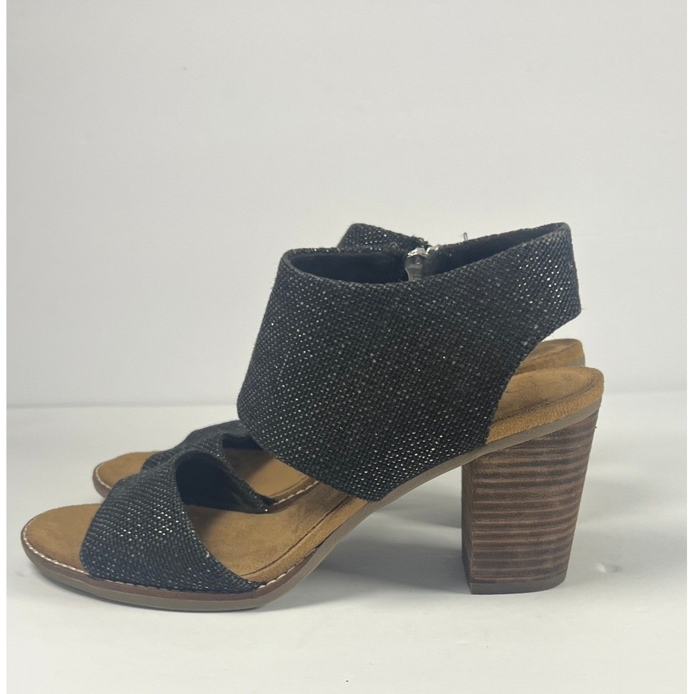 TOMS Majorca Black Metallic Shimmer Block Heel Sandals Womens 8.5 10015137